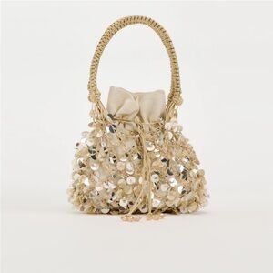 Zara Beaded/Sequin Mini Bucket Bag